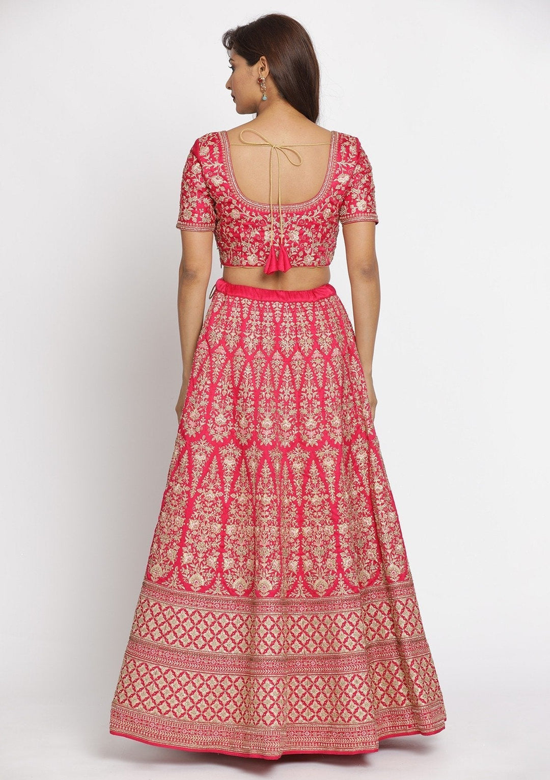 Pink Zariwork Art Silk Designer Semi-Stitched Lehenga - koskii