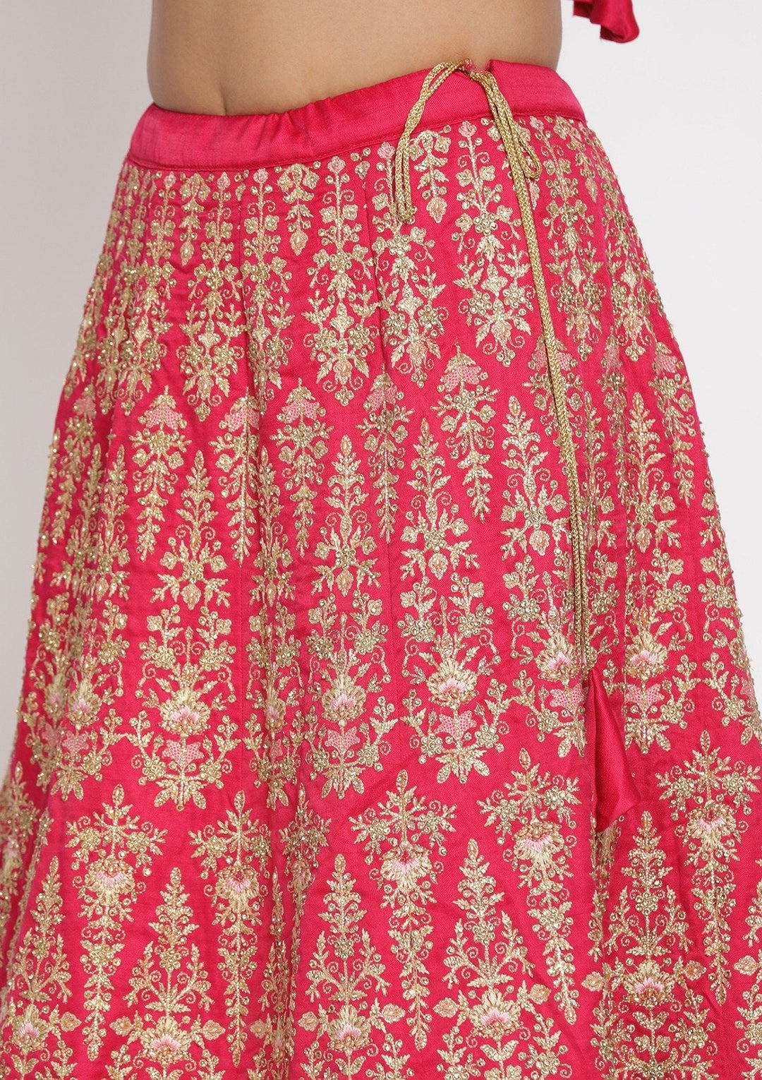Pink Zariwork Art Silk Designer Semi-Stitched Lehenga - koskii