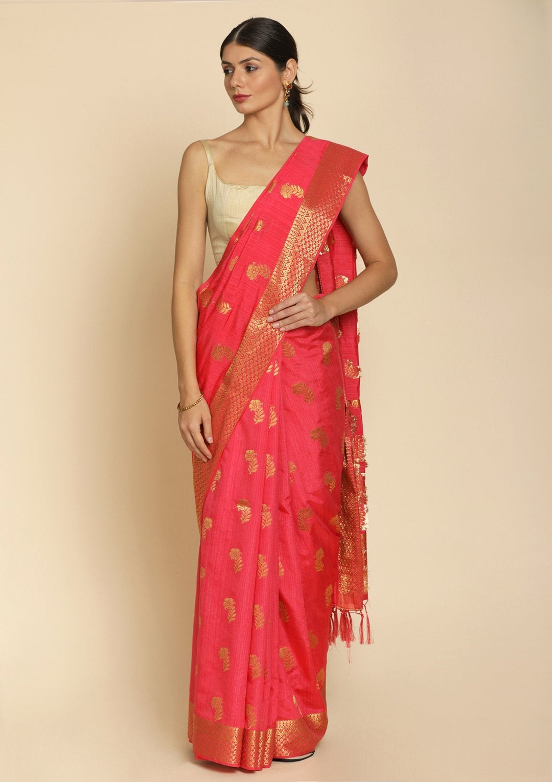Pink Zariwork Art Silk Designer Saree - koskii