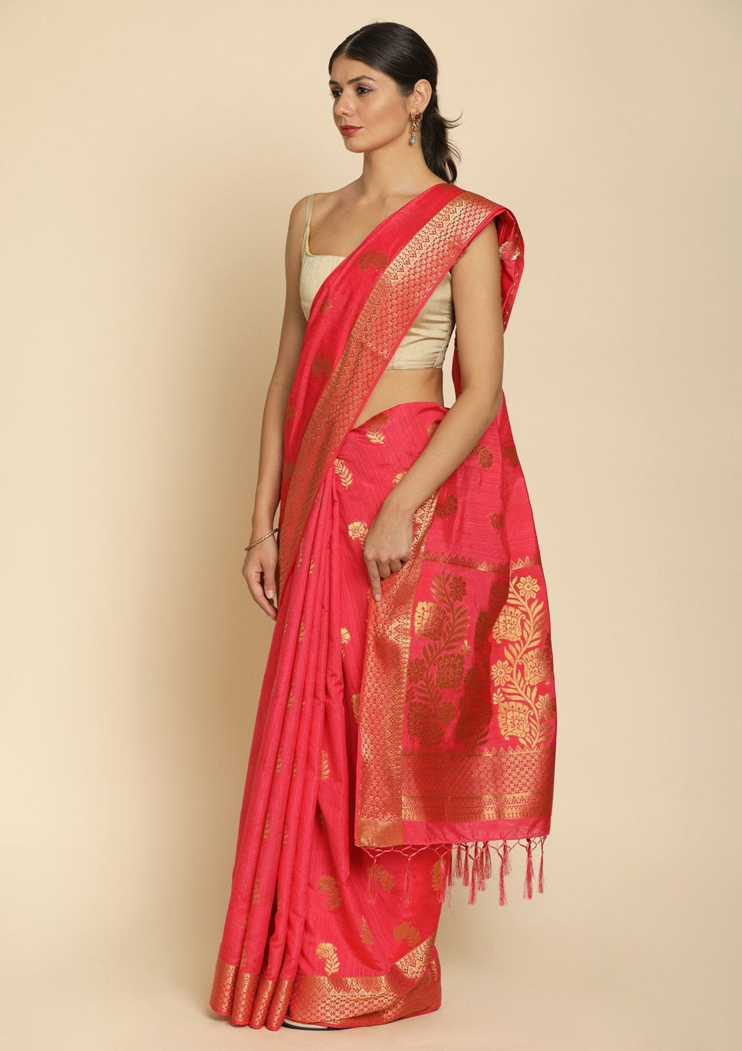 Pink Zariwork Art Silk Designer Saree - koskii