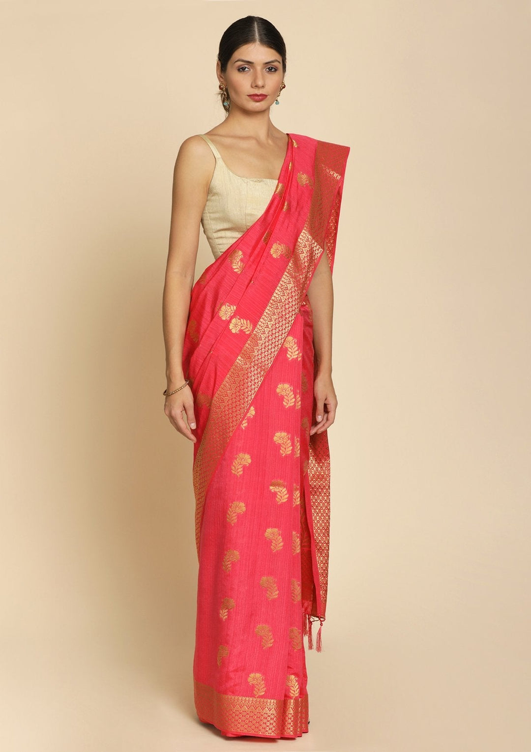 Pink Zariwork Art Silk Designer Saree - koskii