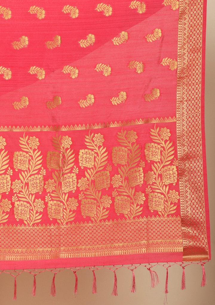 Pink Zariwork Art Silk Designer Saree - koskii