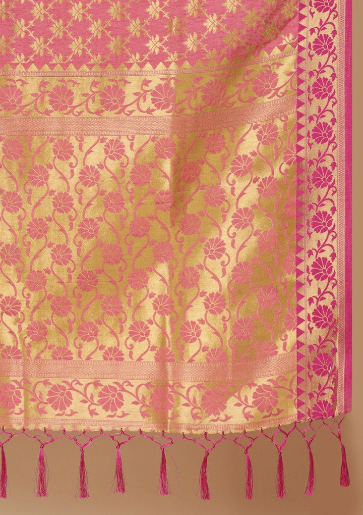 Pink Zariwork Art Silk Designer Saree - koskii
