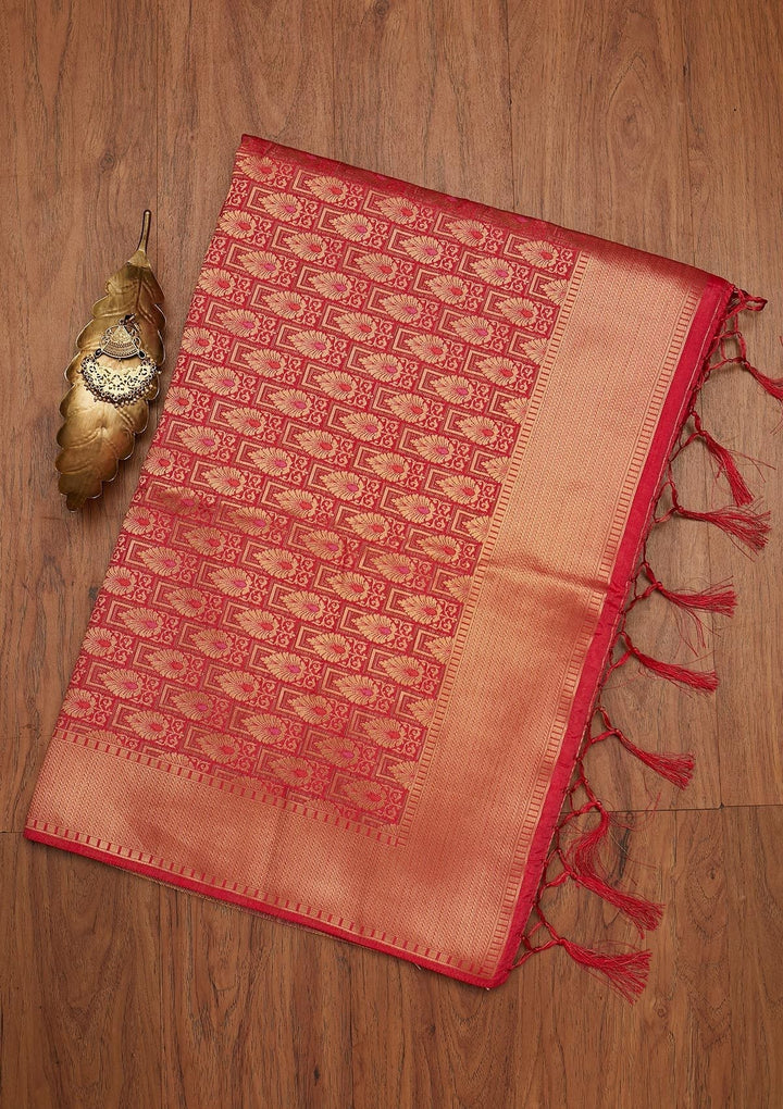 Pink Zariwork Raw Silk Designer Saree - koskii