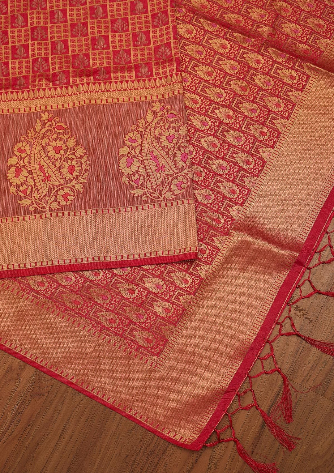 Pink Zariwork Raw Silk Designer Saree - koskii