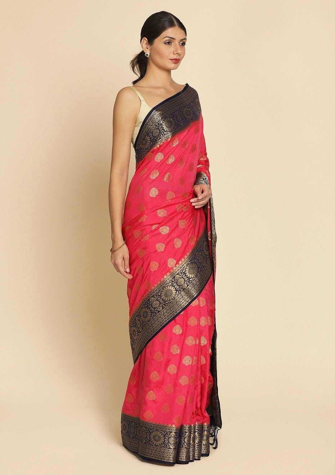 Pink Zariwork Raw Silk Designer Saree - koskii