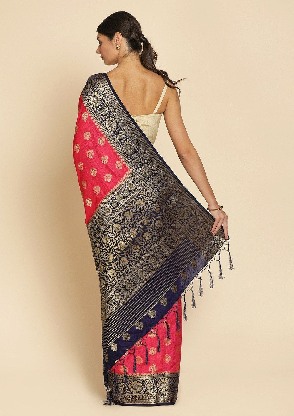 Pink Zariwork Raw Silk Designer Saree - koskii