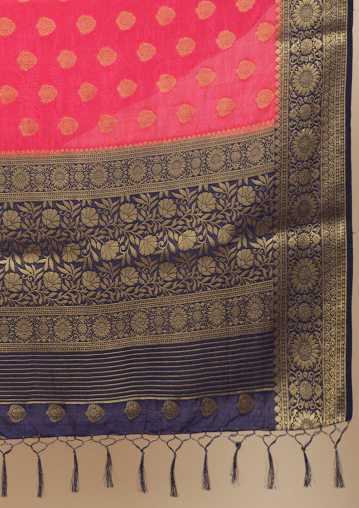 Pink Zariwork Raw Silk Designer Saree - koskii