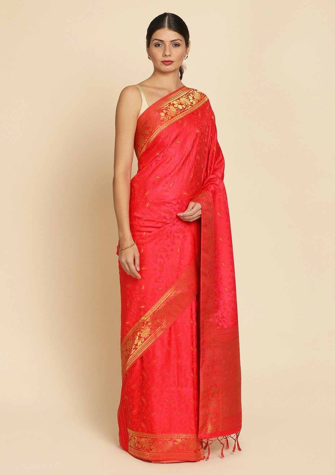 Pink Zariwork Satin Designer Saree - koskii