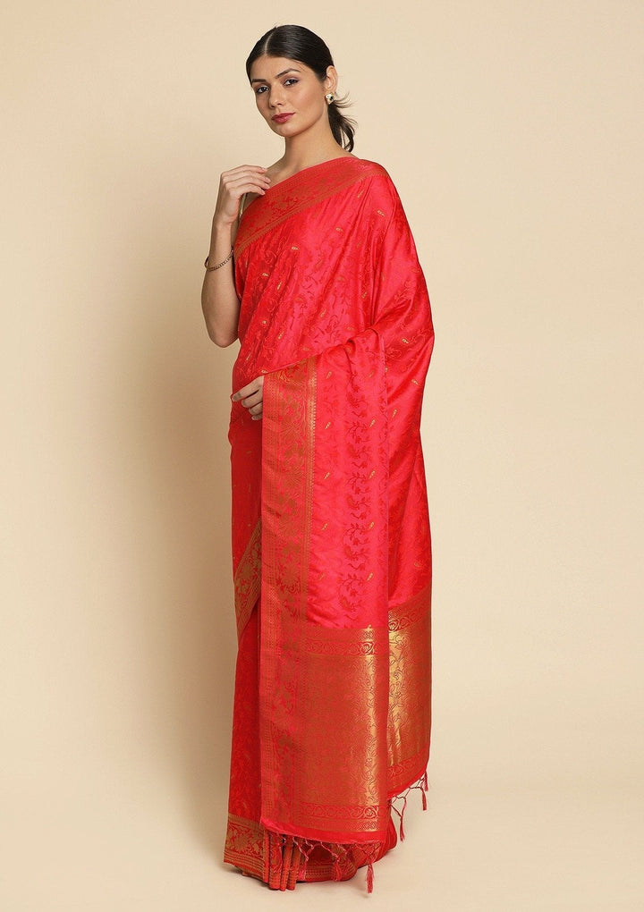 Pink Zariwork Satin Designer Saree - koskii