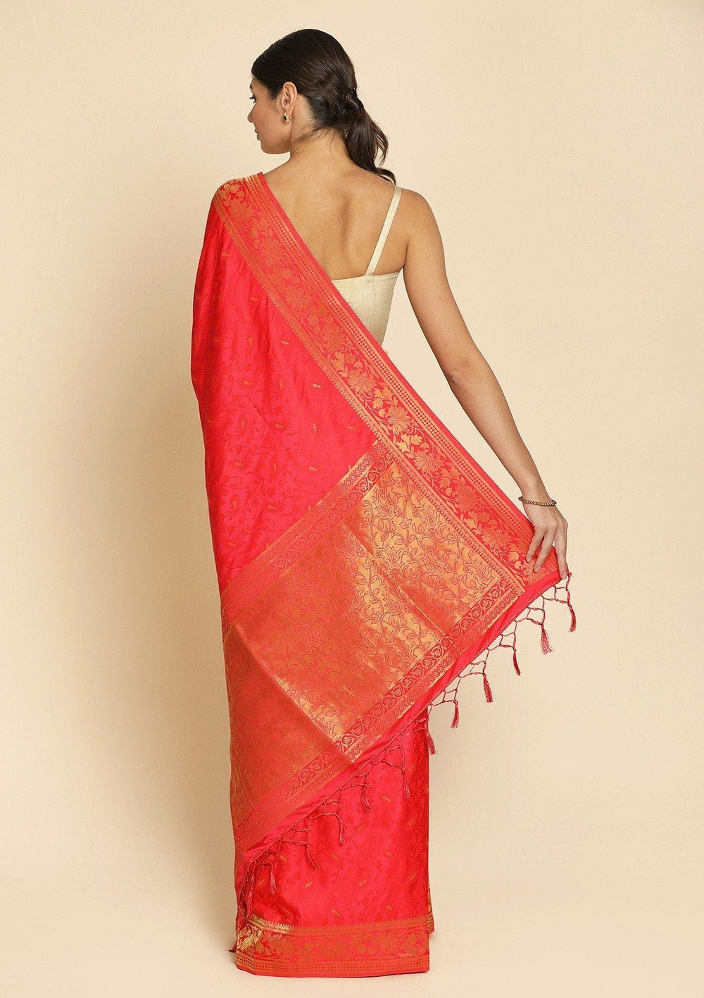 Pink Zariwork Satin Designer Saree - koskii