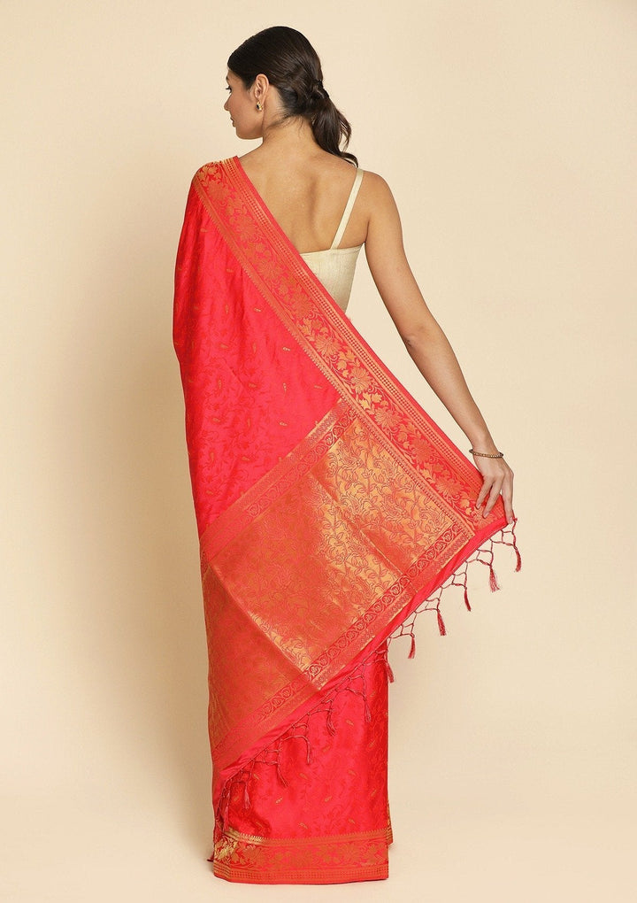 Pink Zariwork Satin Designer Saree - koskii