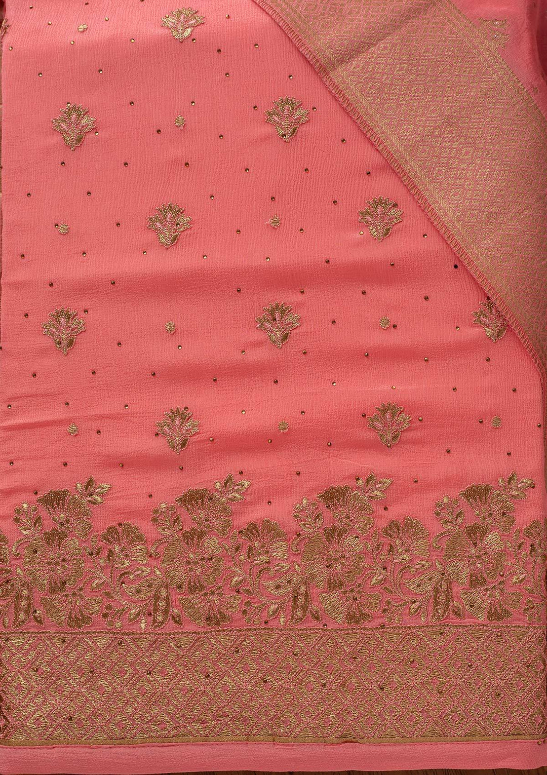 Pink Zariwork Semi Crepe Designer Unstitched Salwar Suit - koskii