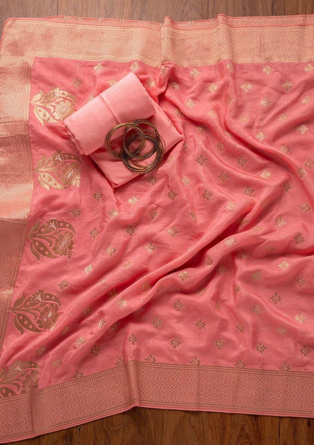 Pink Zariwork Semi Crepe Designer Unstitched Salwar Suit - koskii