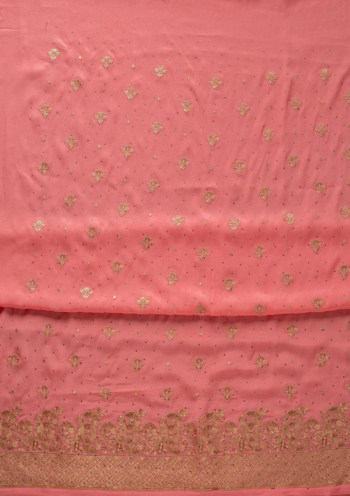 Pink Zariwork Semi Crepe Designer Unstitched Salwar Suit - koskii