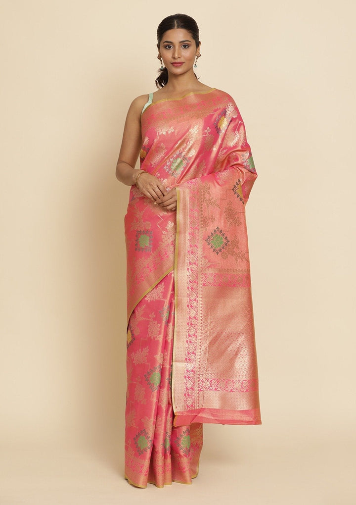 Pink Zariwork Tissue Designer Saree - koskii