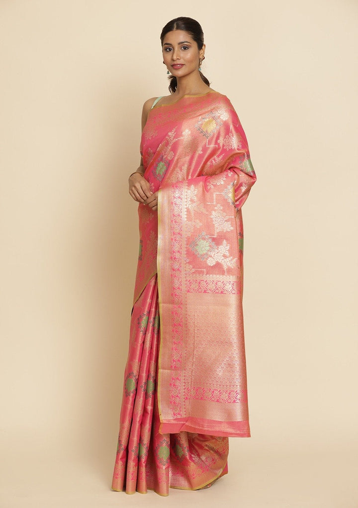 Pink Zariwork Tissue Designer Saree - koskii