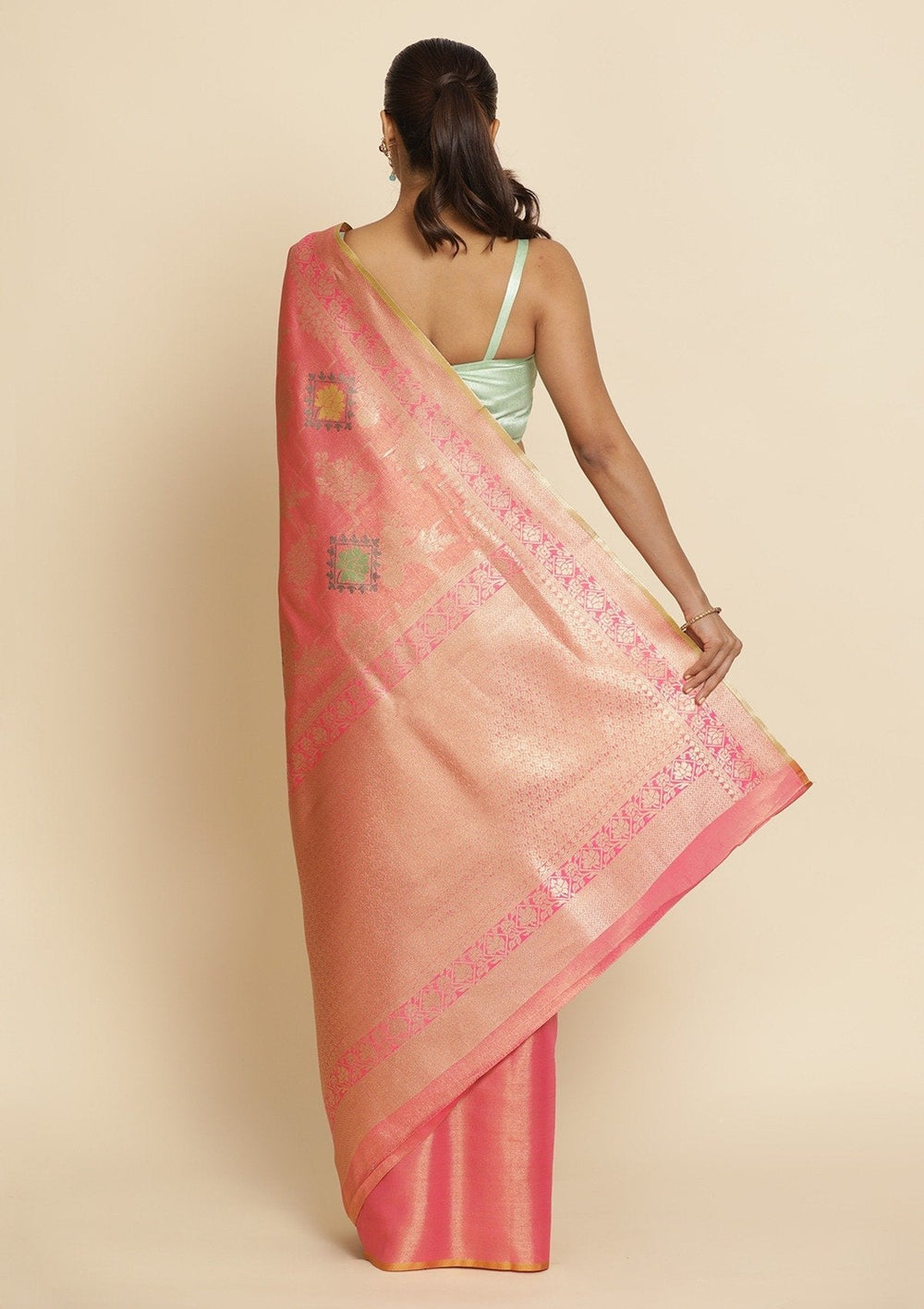Pink Zariwork Tissue Designer Saree - koskii