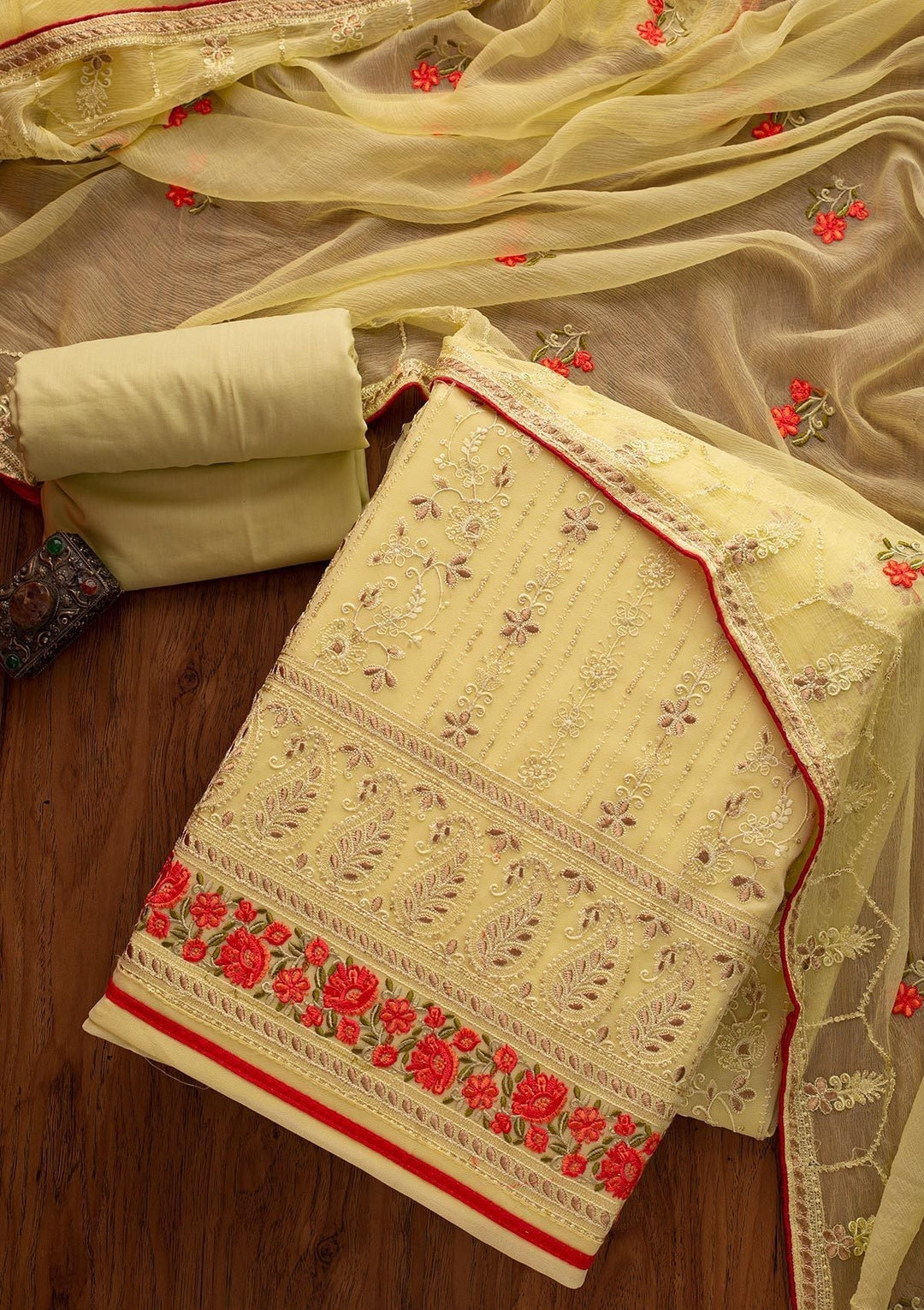 Pista Green Chikankari Georgette Designer Unstitched Salwar Suit - koskii