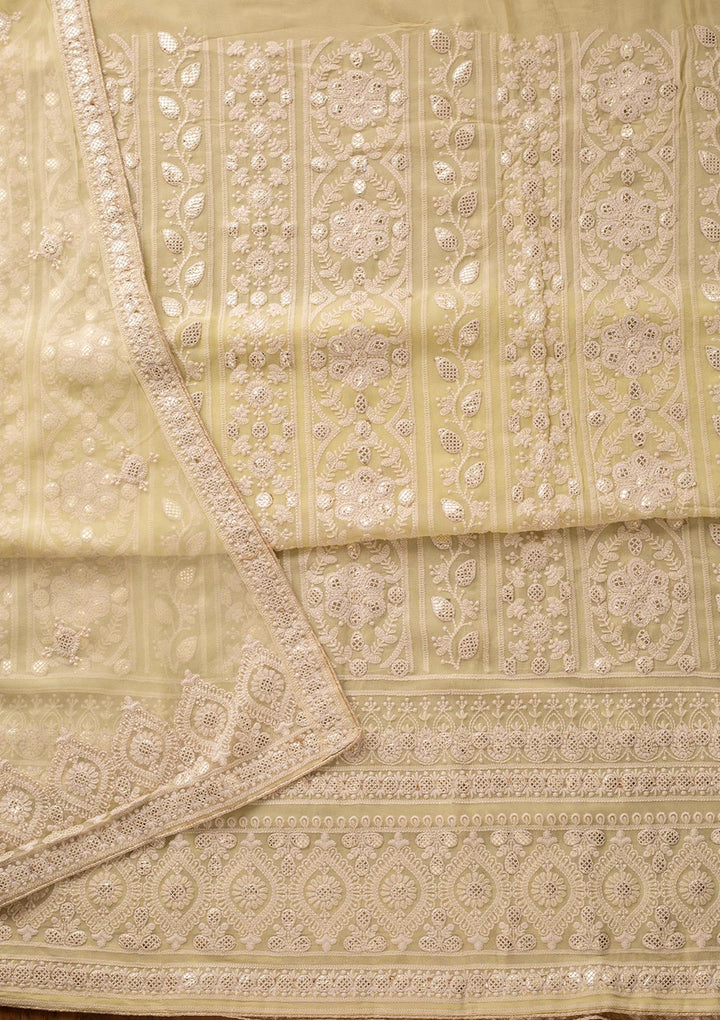 Pista Green Chikankari Georgette Designer Unstitched Salwar Suit - koskii