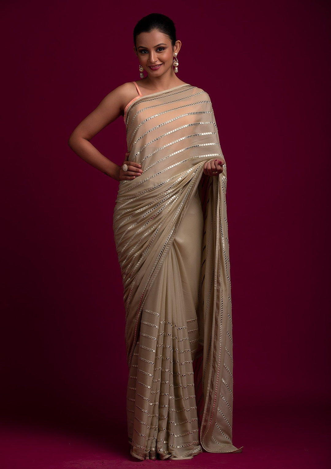 Pista Green Gotapatti Semi Crepe Designer Saree - koskii