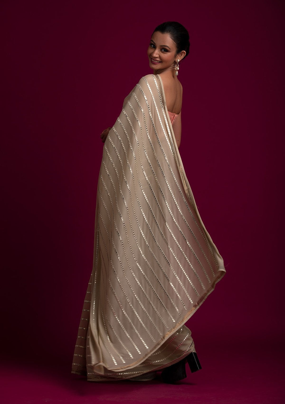 Pista Green Gotapatti Semi Crepe Designer Saree - koskii