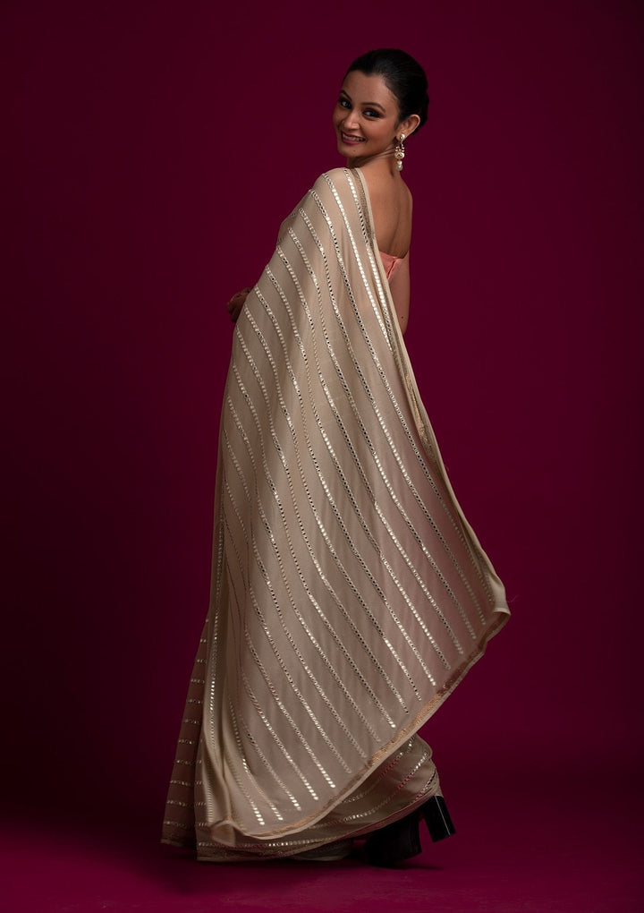 Pista Green Gotapatti Semi Crepe Designer Saree - koskii