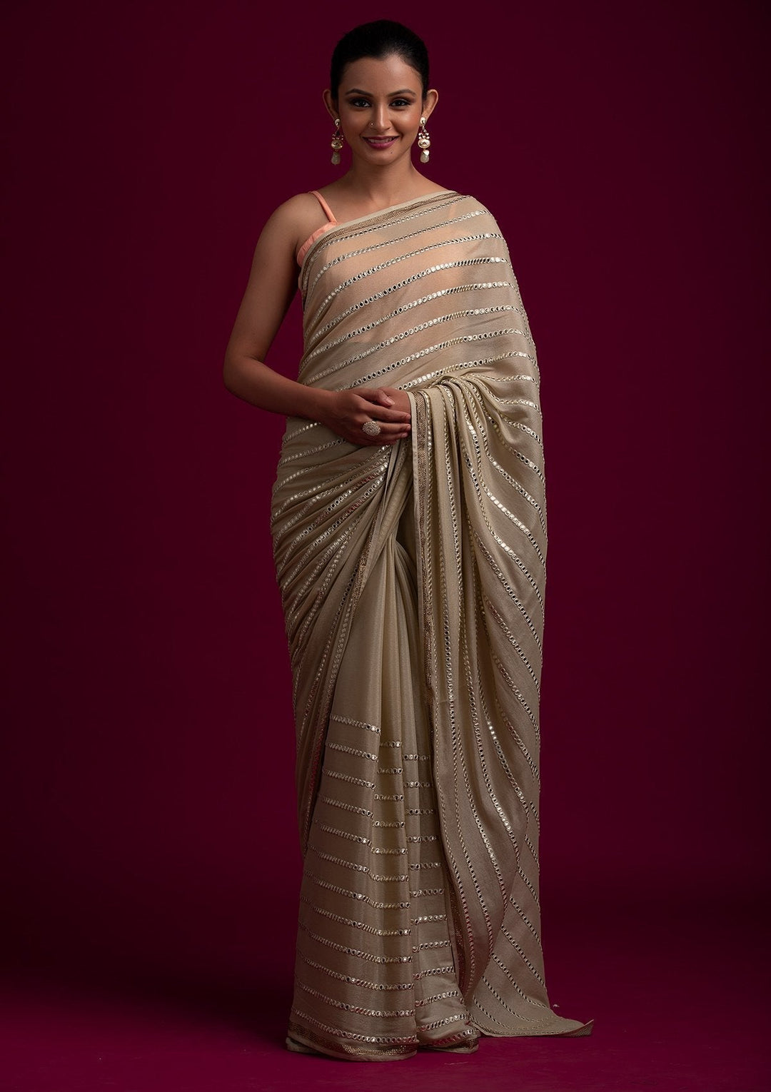 Pista Green Gotapatti Semi Crepe Designer Saree - koskii