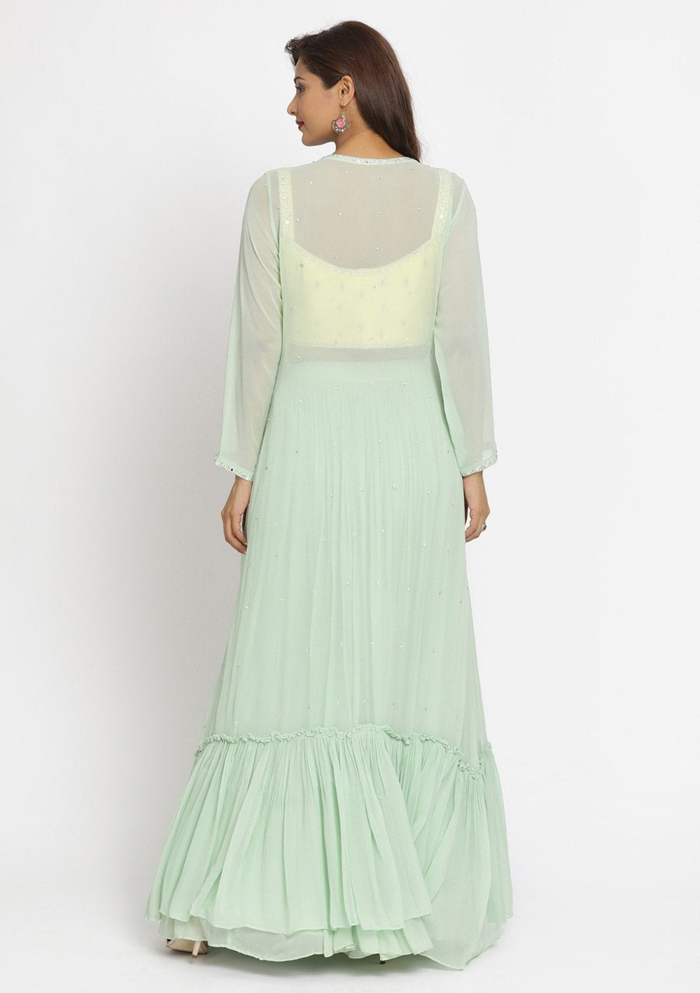 Pista Green Mirrorwork Georgette Designer Lehenga - koskii