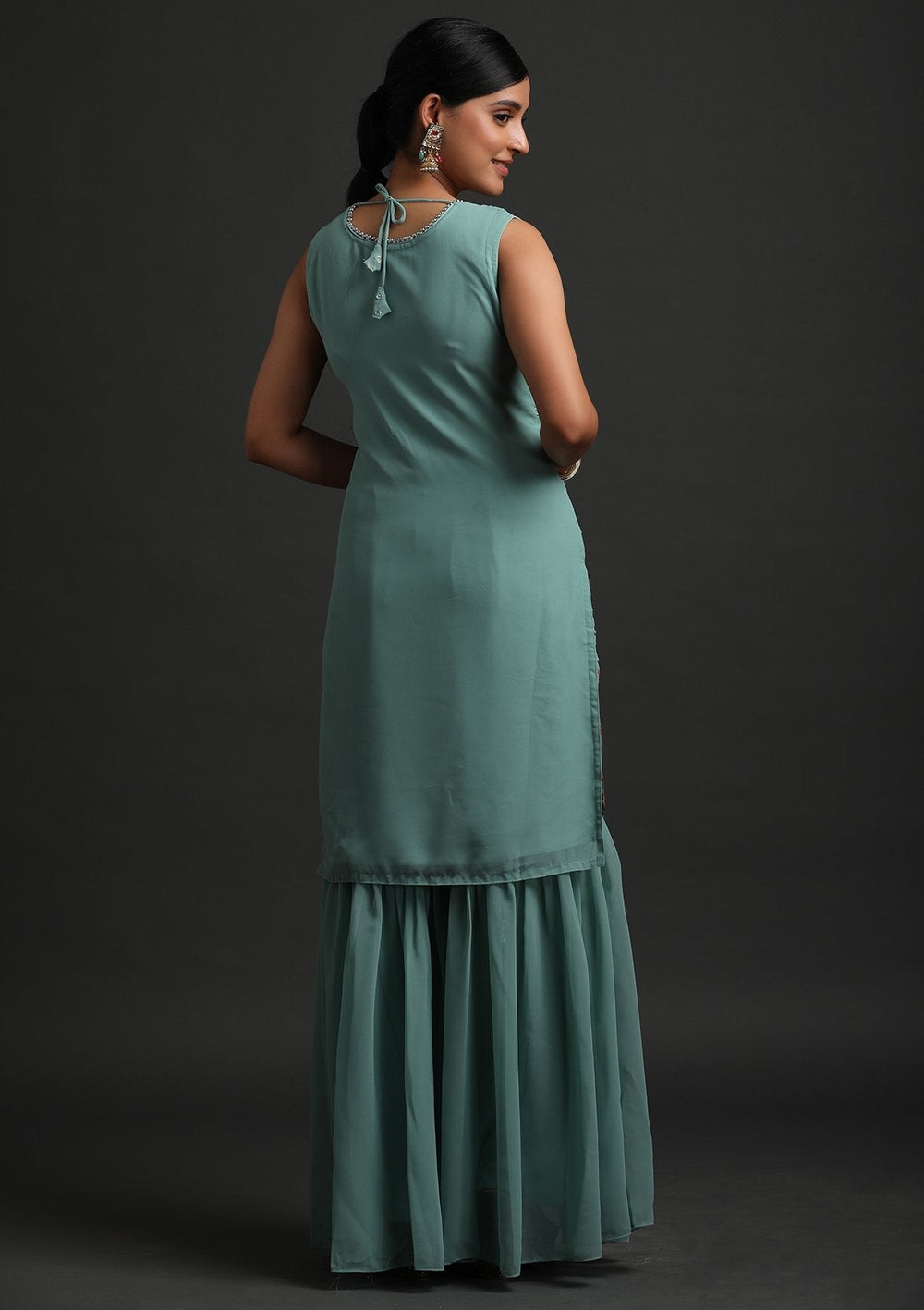 Pista Green Mirrorwork Georgette Designer Salwar Suit - koskii