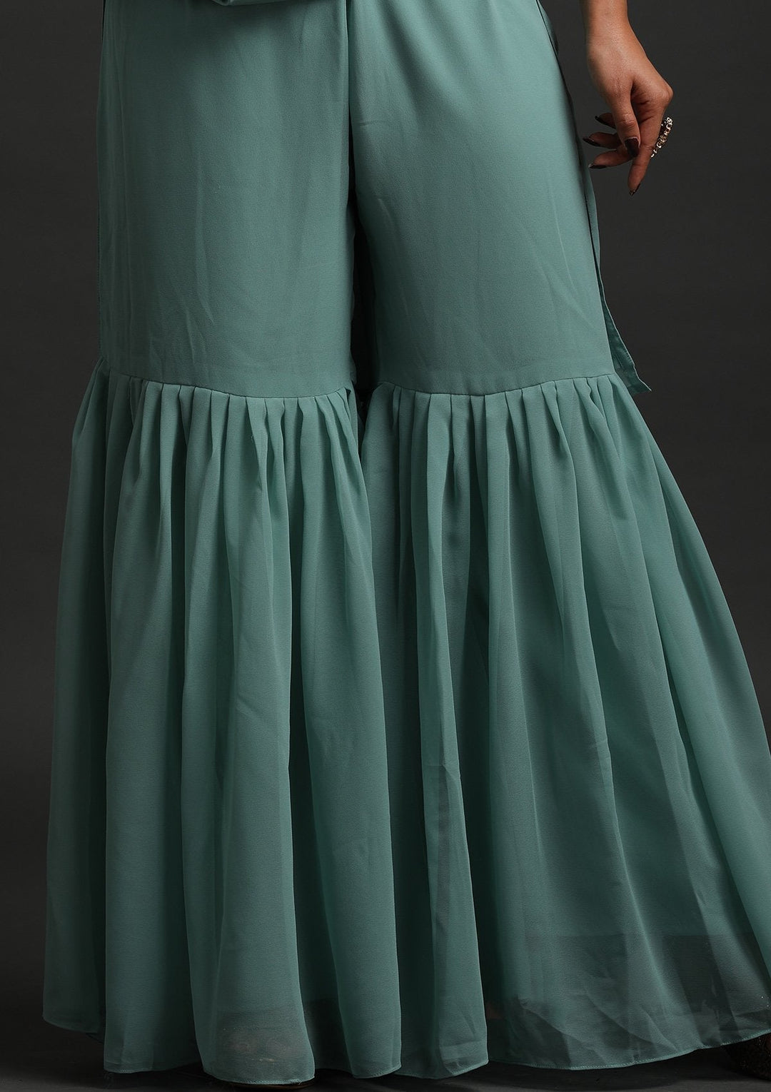 Pista Green Mirrorwork Georgette Designer Salwar Suit - koskii