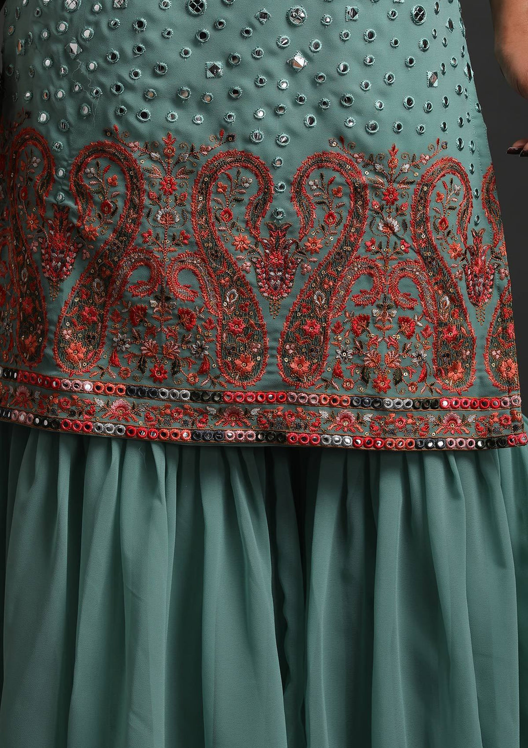Pista Green Mirrorwork Georgette Designer Salwar Suit - koskii