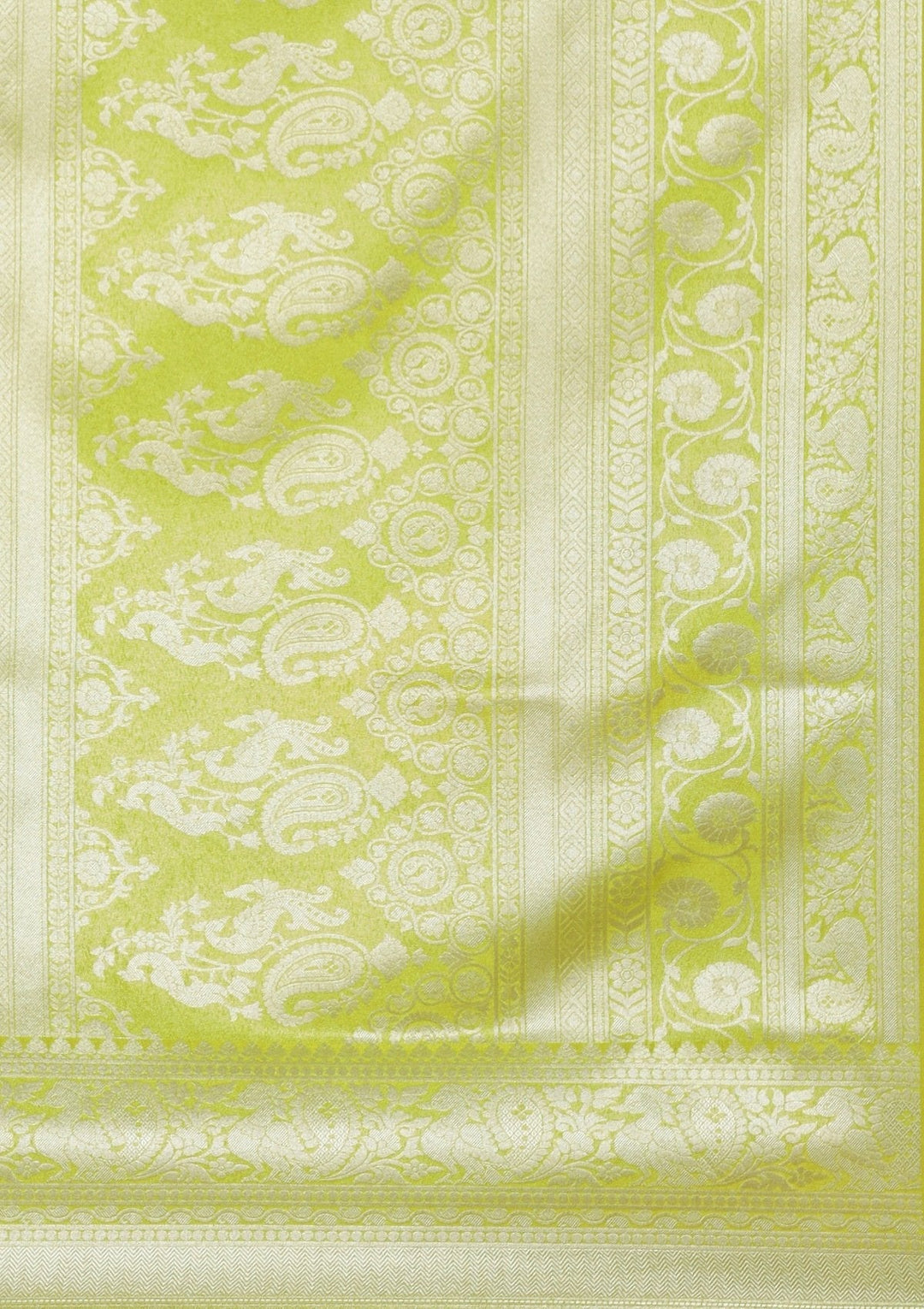 Pista Green Silver Zariwork Raw Silk Designer Saree - koskii