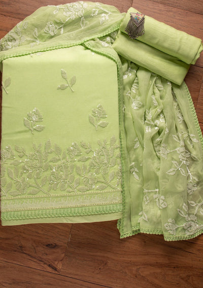 Pista Green Sequins Georgette Designer Unstitched Salwar Suit - koskii