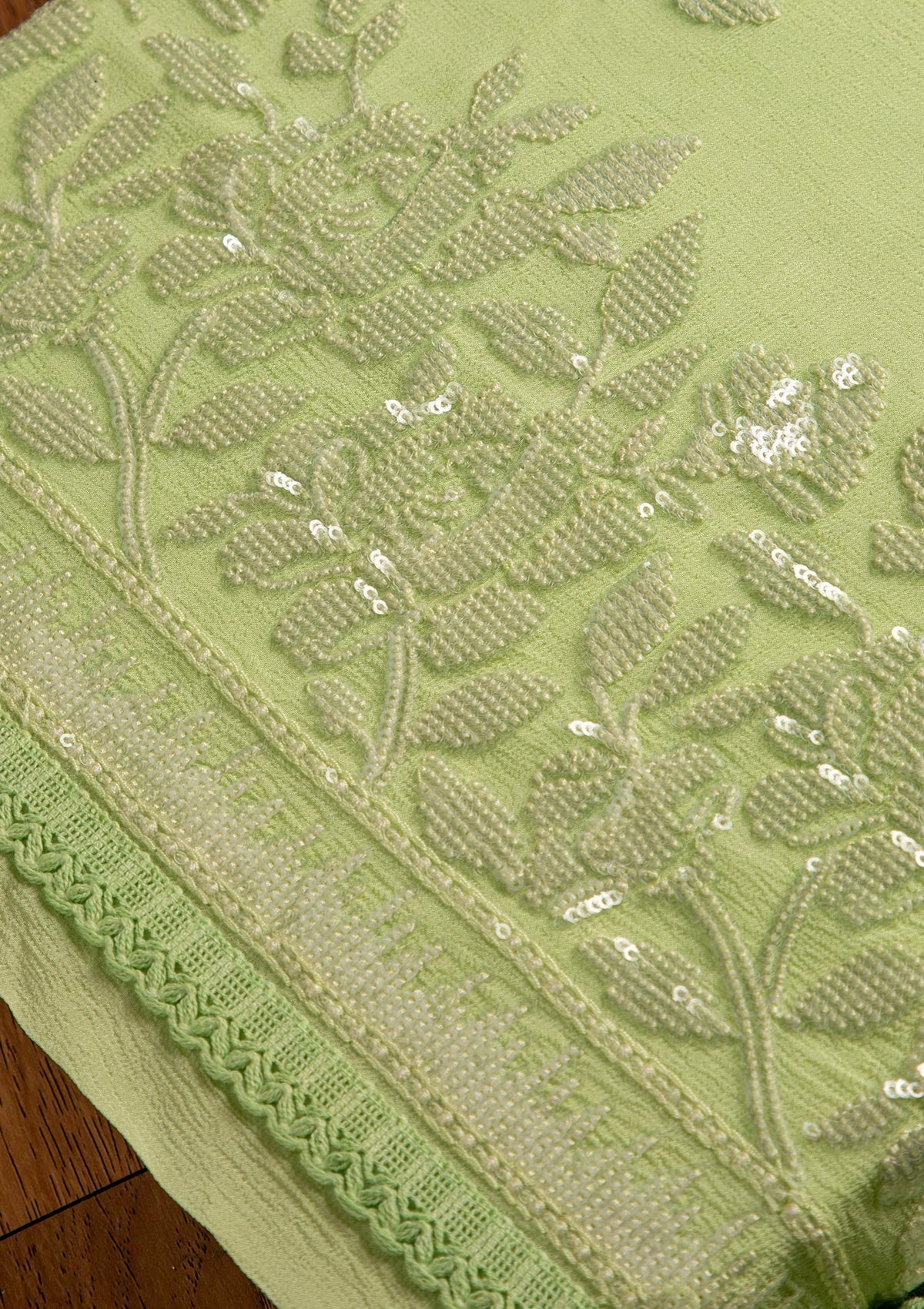 Pista Green Sequins Georgette Designer Unstitched Salwar Suit - koskii
