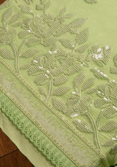 Pista Green Sequins Georgette Designer Unstitched Salwar Suit - koskii