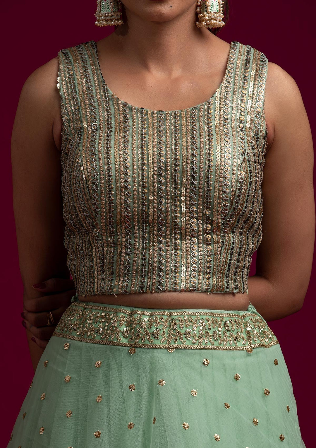Pista Green Sequins Net Designer Blouse - koskii