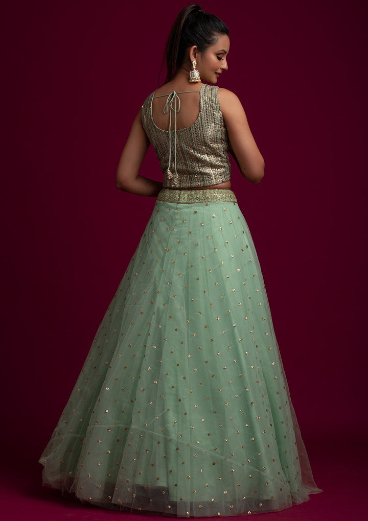 Pista Green Sequins Net Designer Blouse - koskii