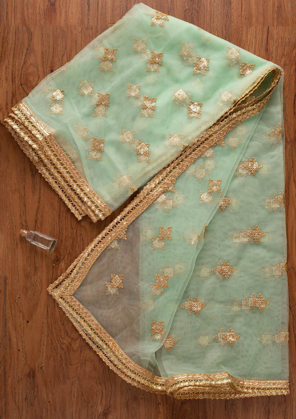 Pista Green Sequins Net Designer Dupatta - koskii