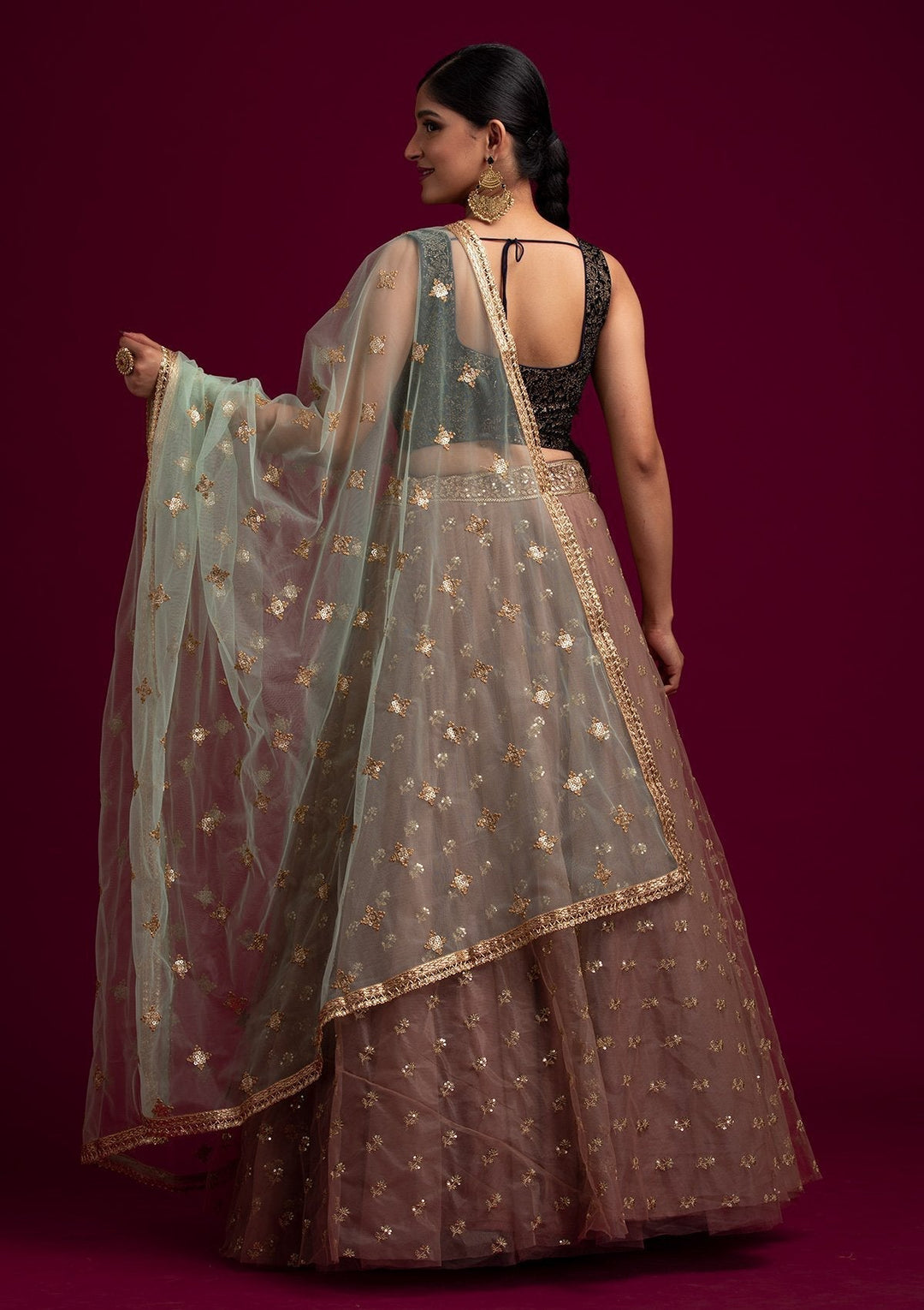 Pista Green Sequins Net Designer Dupatta - koskii