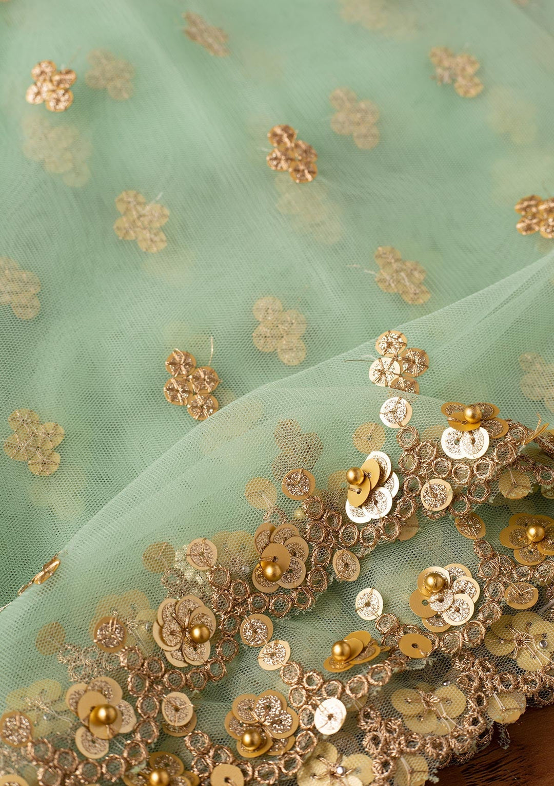 Pista Green Sequins Net Designer Dupatta - koskii