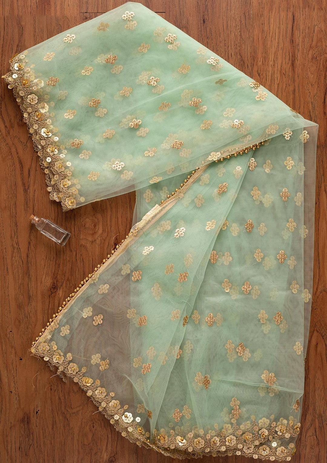 Pista Green Sequins Net Designer Dupatta - koskii
