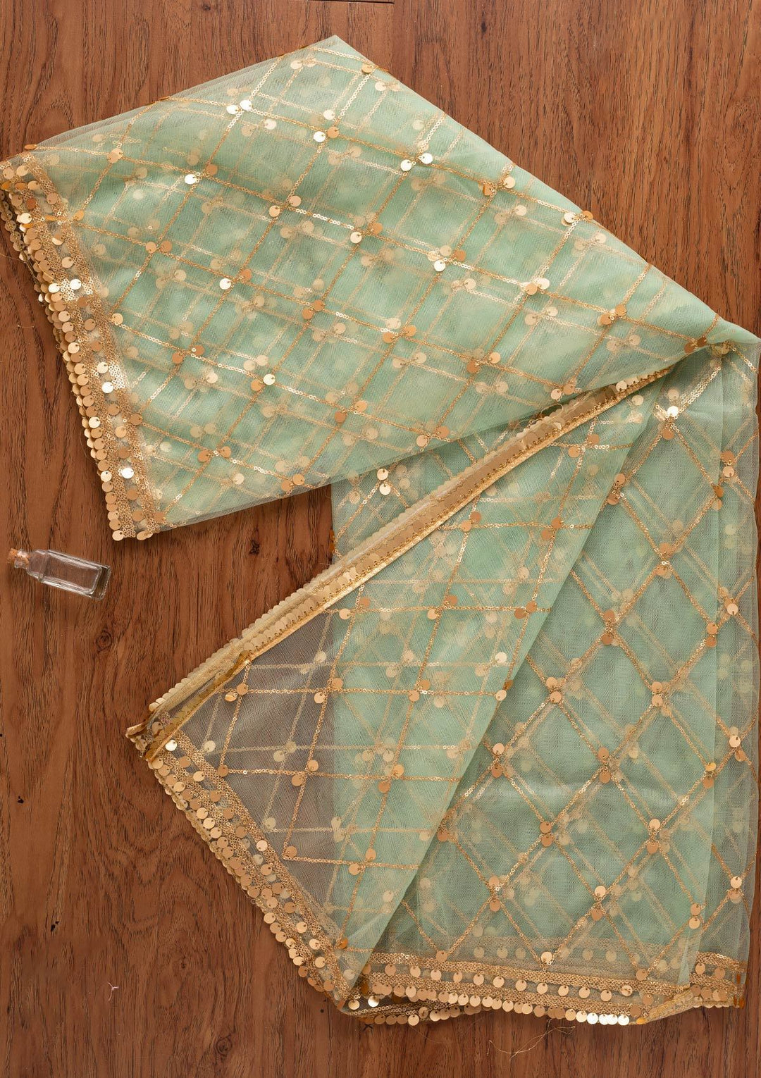 Pista Green Sequins Net Designer Dupatta - koskii