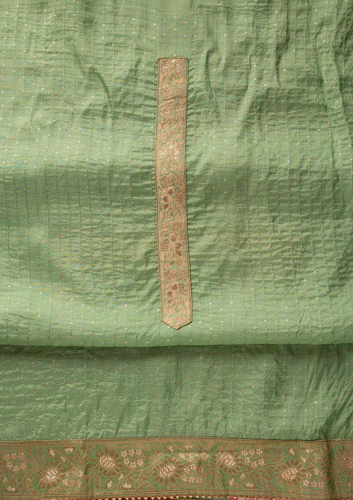 Pista Green Sequins Semi Crepe Designer Unstitched Salwar Suit - koskii