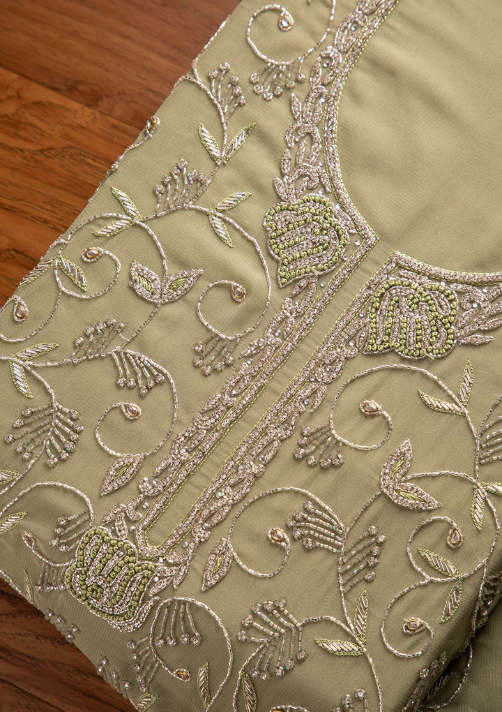 Pista Green Silver Stonework Georgette Designer Unstitched Salwar Suit - koskii