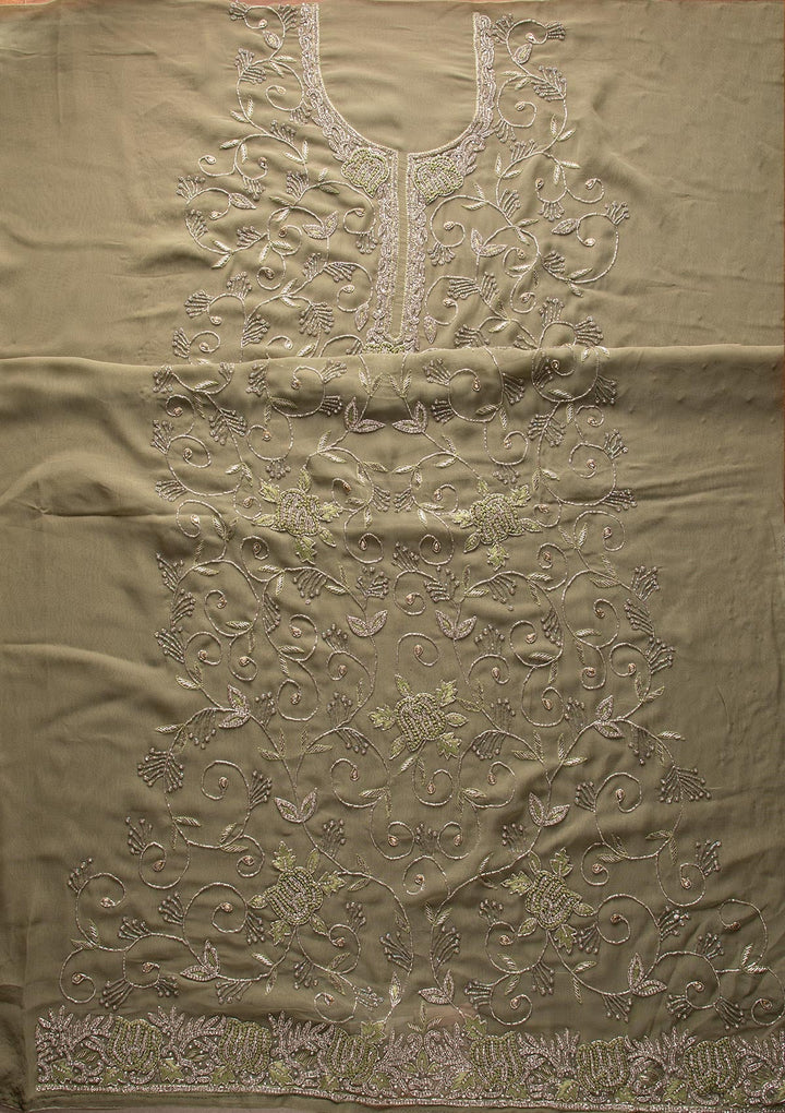 Pista Green Silver Stonework Georgette Designer Unstitched Salwar Suit - koskii