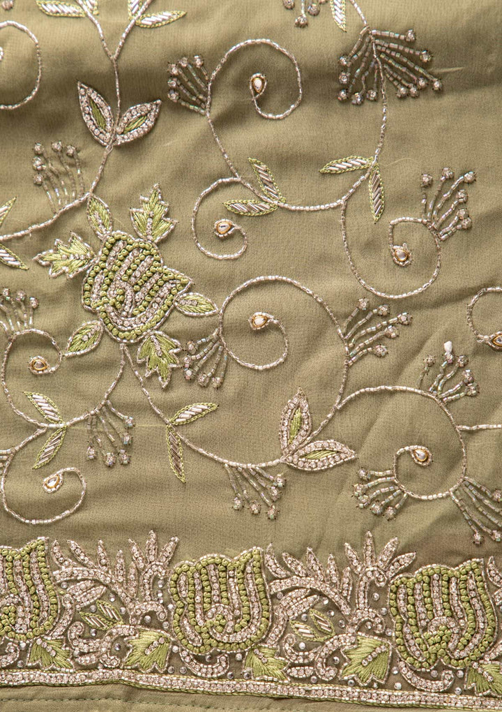 Pista Green Silver Stonework Georgette Designer Unstitched Salwar Suit - koskii