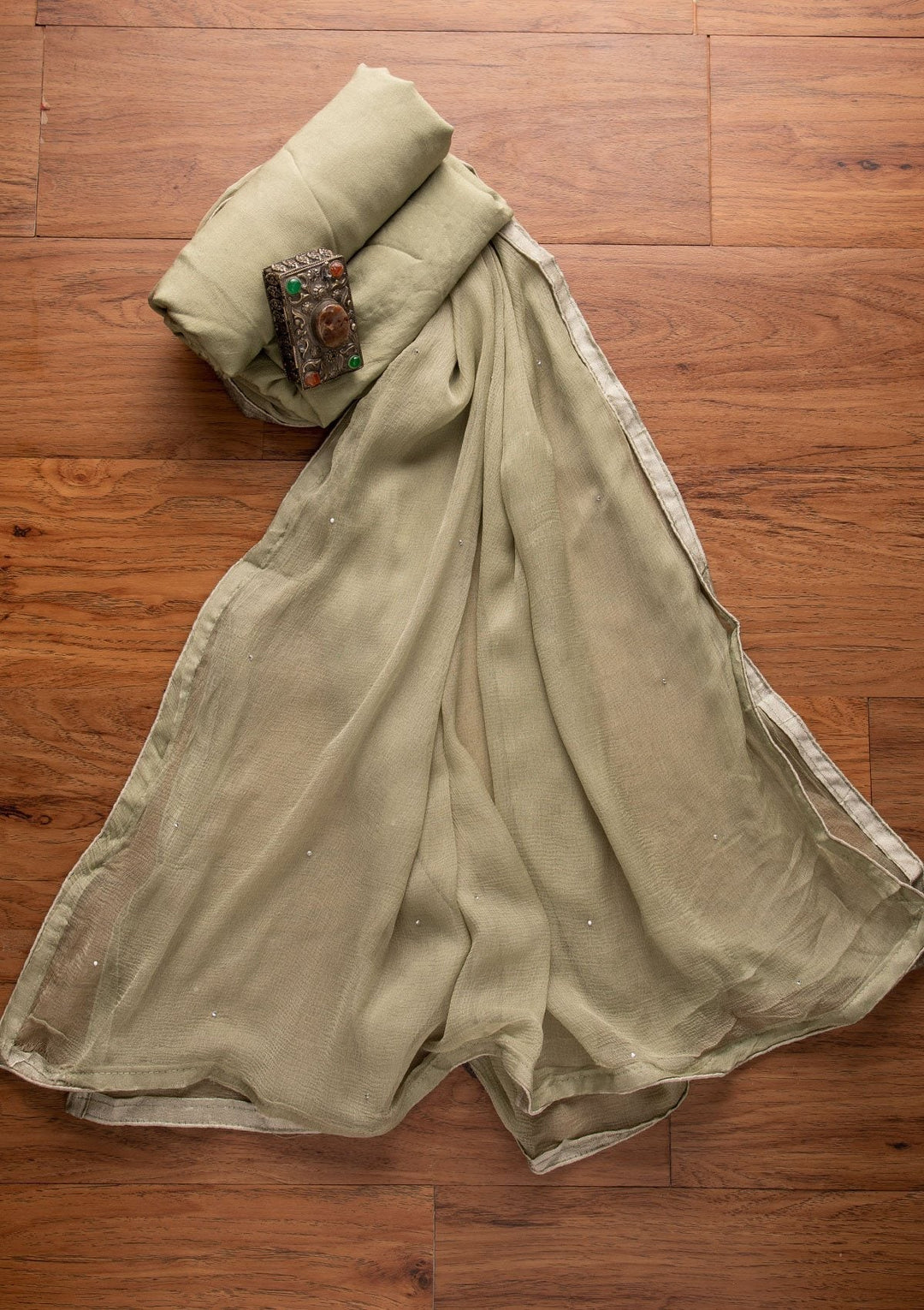 Pista Green Silver Stonework Georgette Designer Unstitched Salwar Suit - koskii