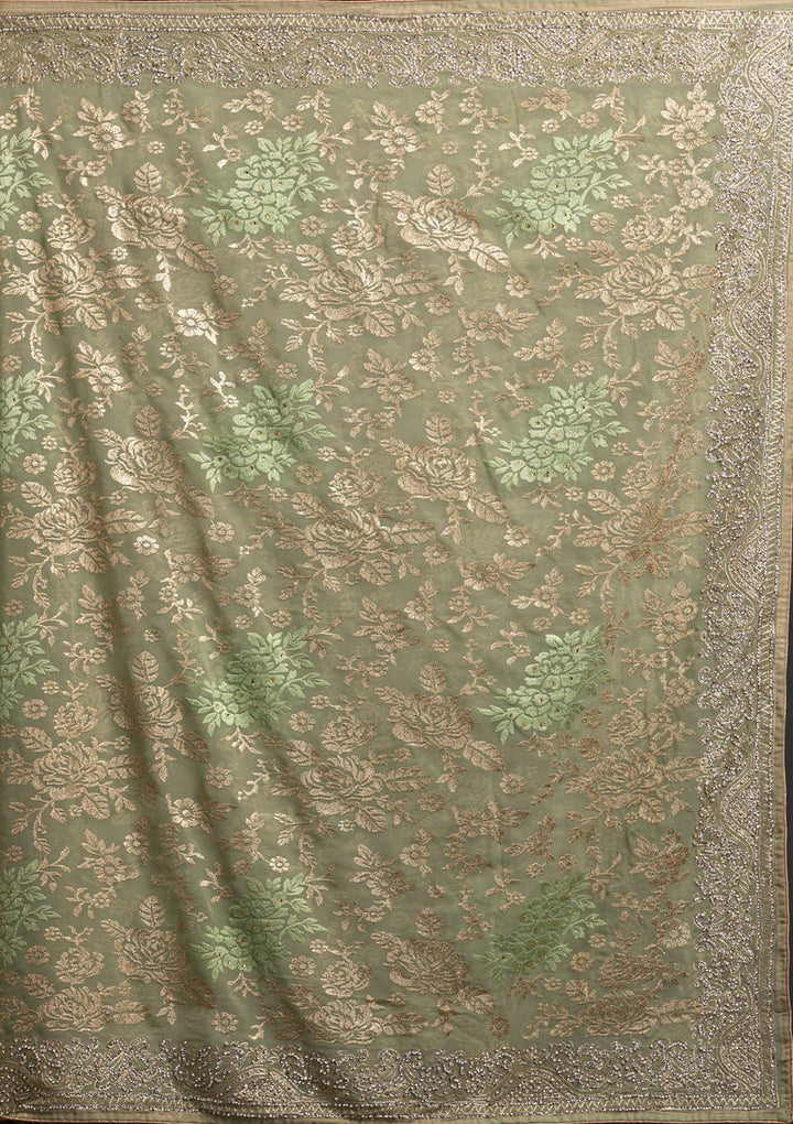 Pista Green Silver Stonework Georgette Designer Saree - koskii