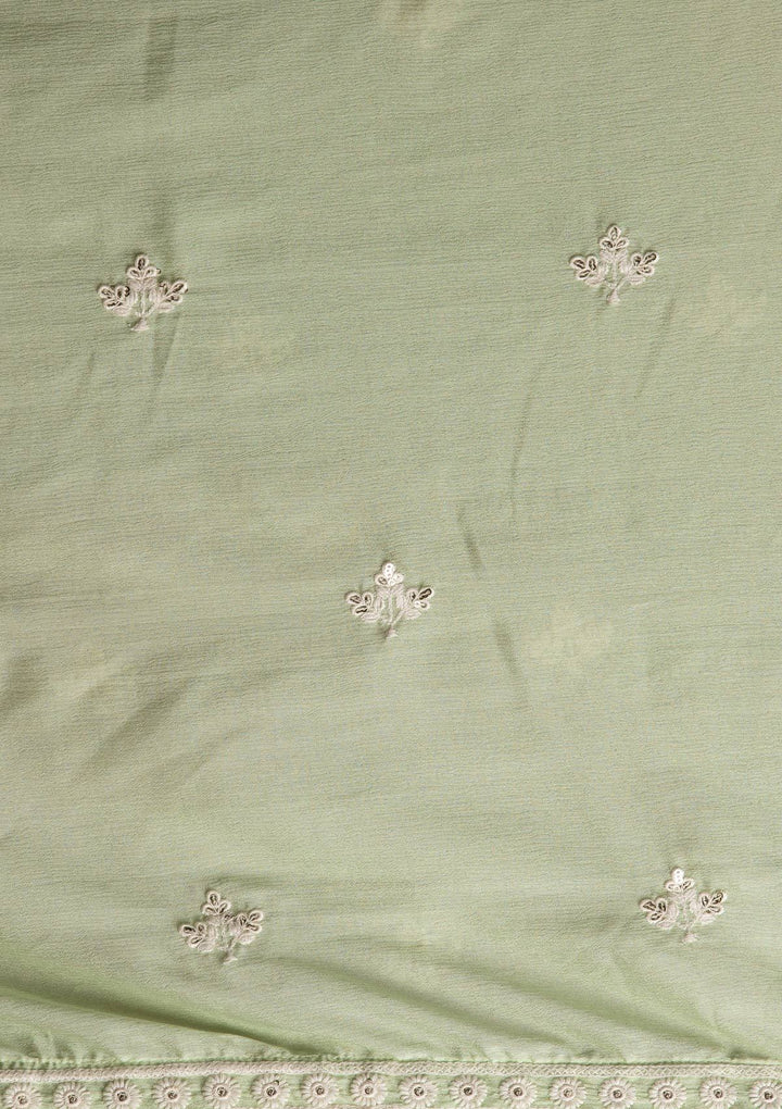 Pista Green Threadwork Georgette Designer Lehenga - koskii